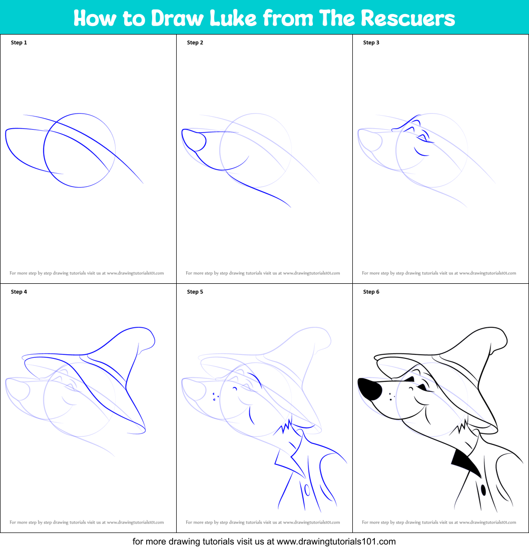 How to Draw Luke from The Rescuers Printable Step by Step