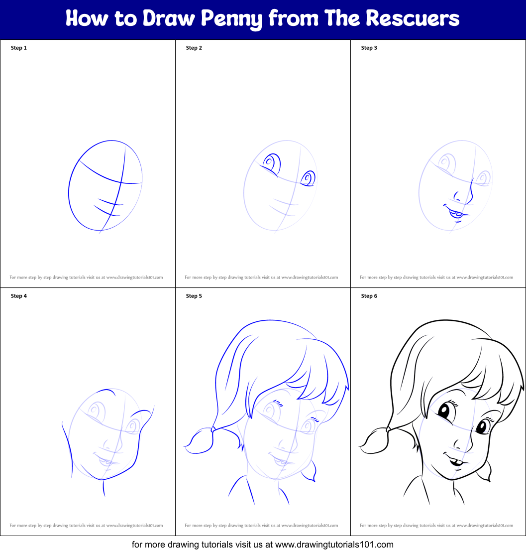 How to Draw Penny from The Rescuers Printable Step by Step