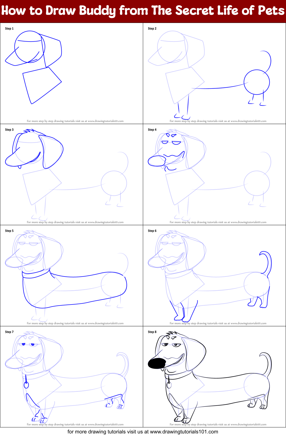 How to Draw Buddy from The Secret Life of Pets Printable Step by Step