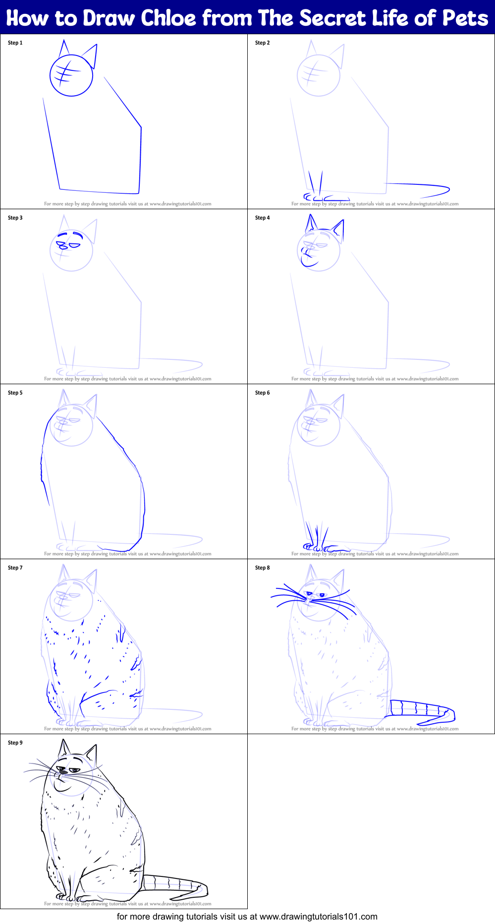 How to Draw Chloe from The Secret Life of Pets Printable Step by Step