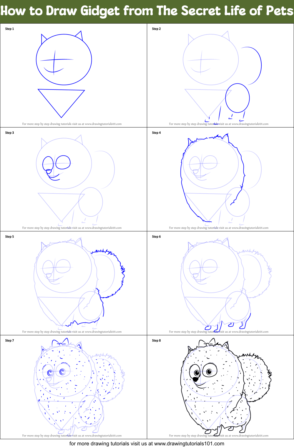 How to Draw Gidget from The Secret Life of Pets Printable Step by Step