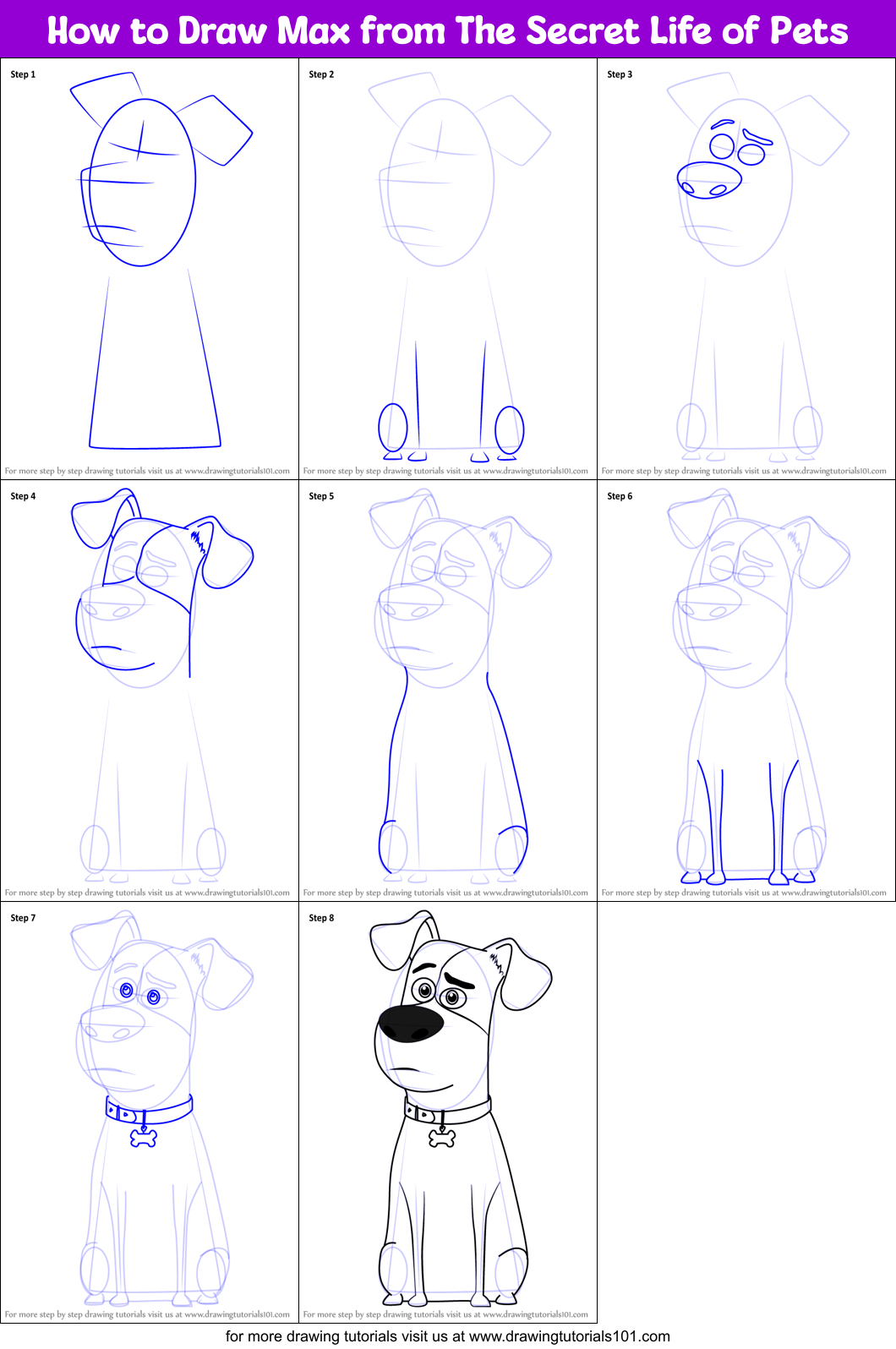How to Draw Max from The Secret Life of Pets Printable Step by Step