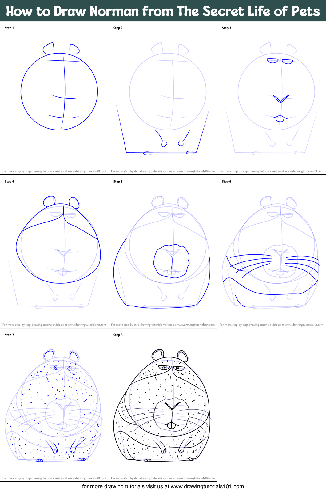 How to Draw Norman from The Secret Life of Pets Printable Step by Step