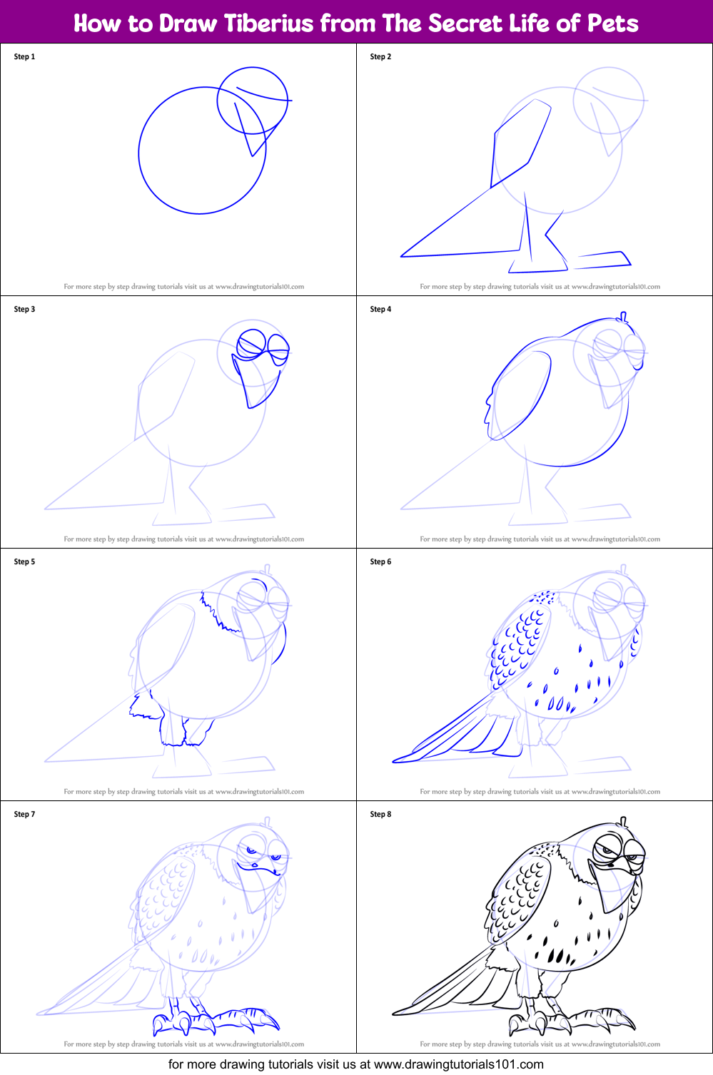 How to Draw Tiberius from The Secret Life of Pets Printable Step by Step