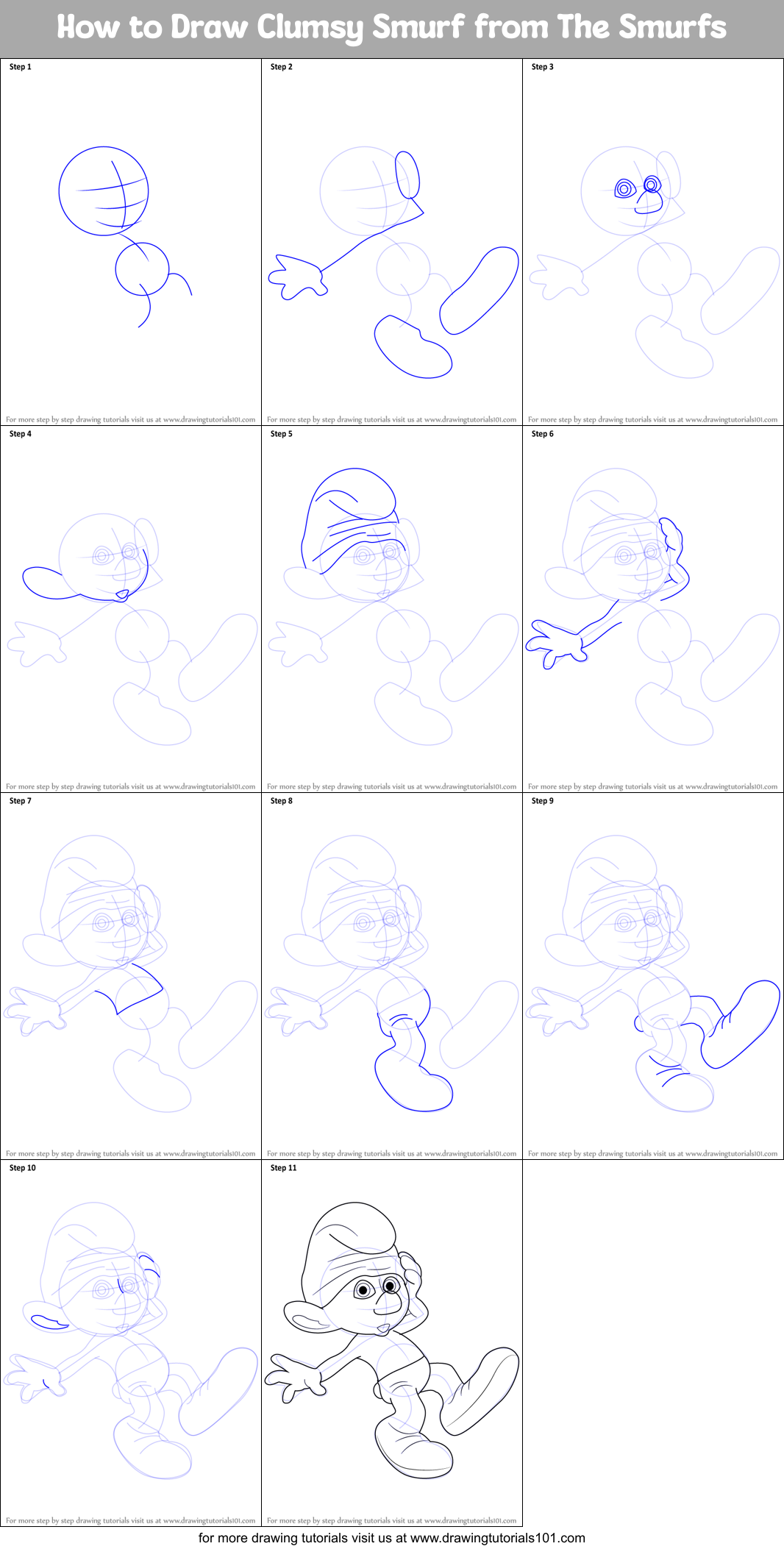 How to Draw Clumsy Smurf from The Smurfs Printable Step by Step