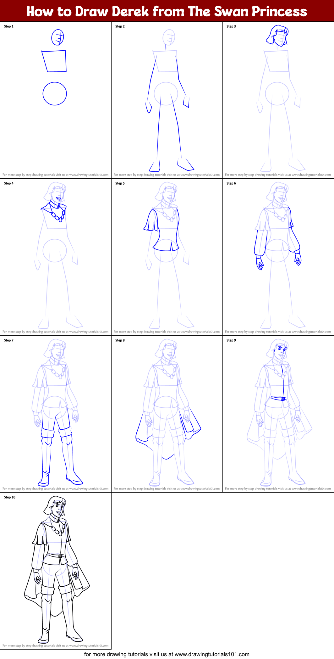 How to Draw Derek from The Swan Princess Printable Step by Step