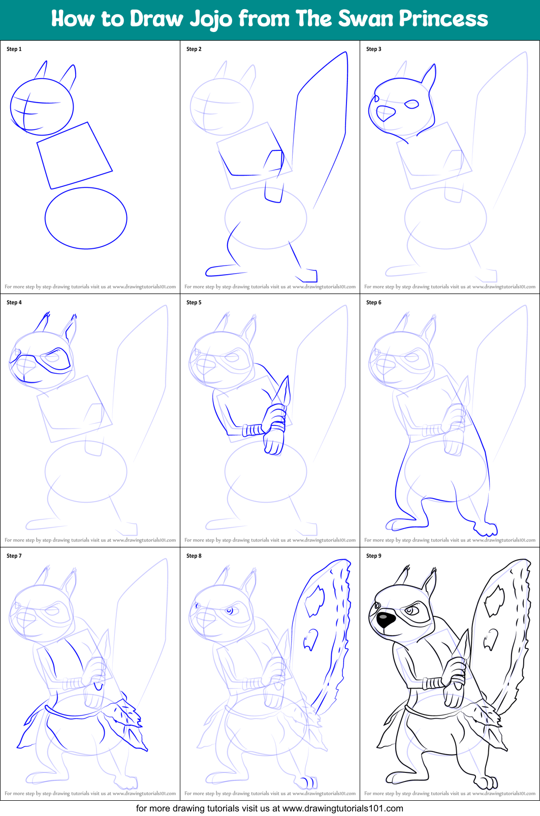 How to Draw Jojo from The Swan Princess Printable Step by Step