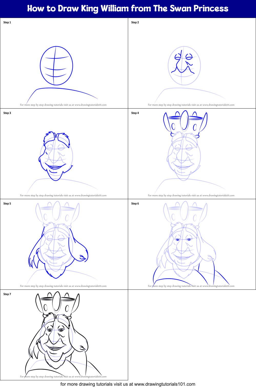 How to Draw King William from The Swan Princess Printable Step by Step