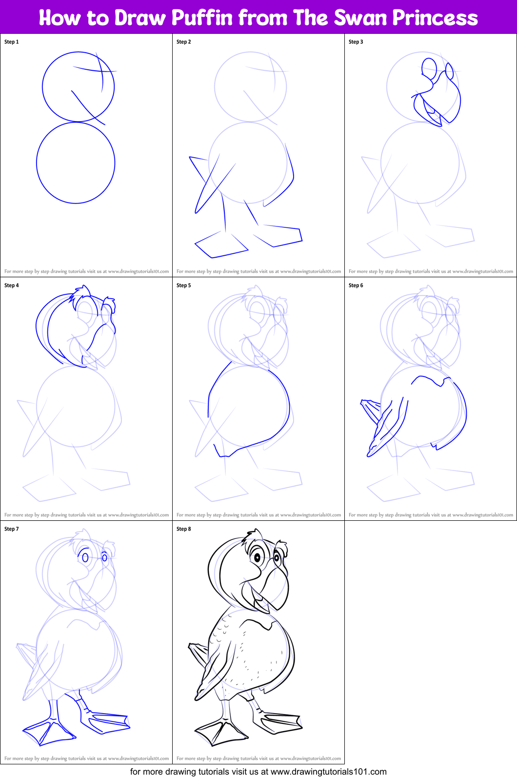 How to Draw Puffin from The Swan Princess Printable Step by Step