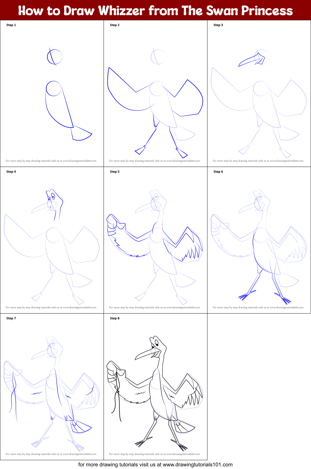 How to Draw Whizzer from The Swan Princess Printable Step by Step