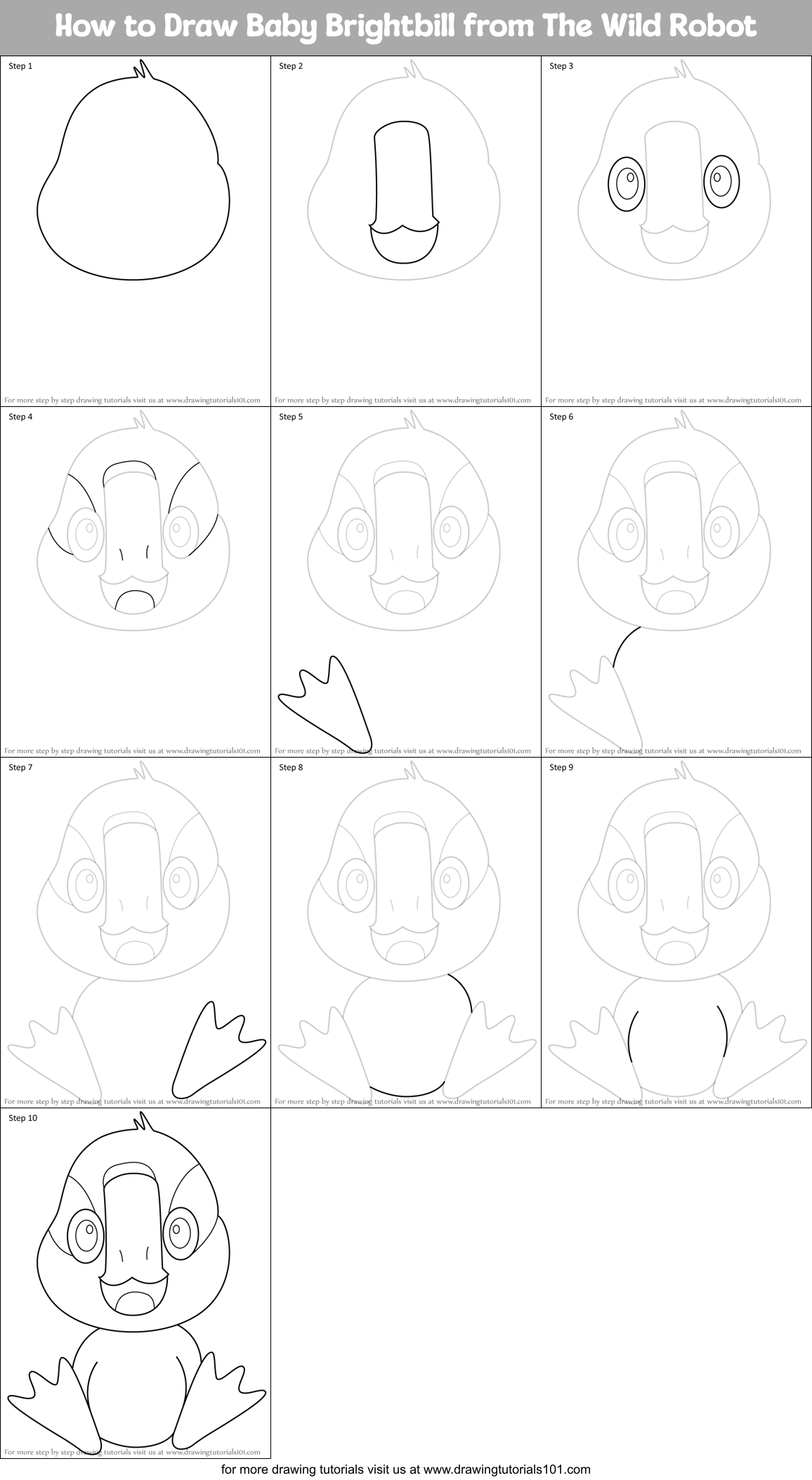 How to Draw Baby Brightbill from The Wild Robot Printable Step by Step