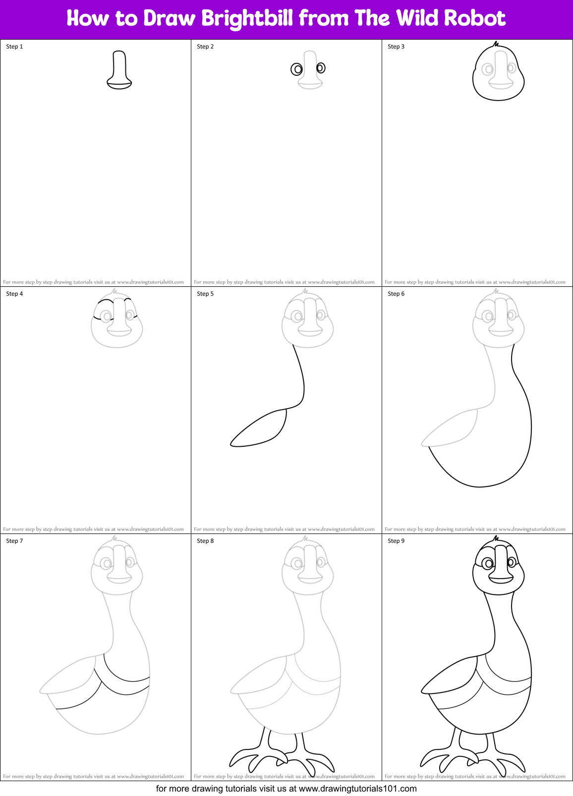 How to Draw Brightbill from The Wild Robot Printable Step by Step