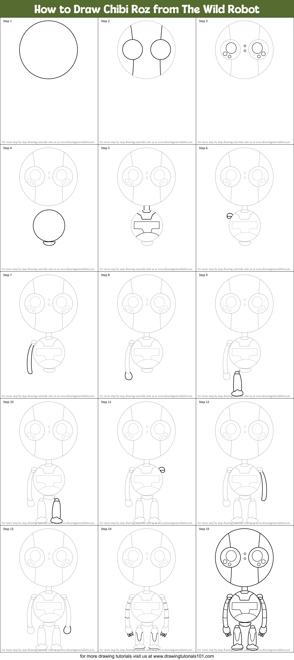 How to Draw Chibi Roz from The Wild Robot Printable Step by Step