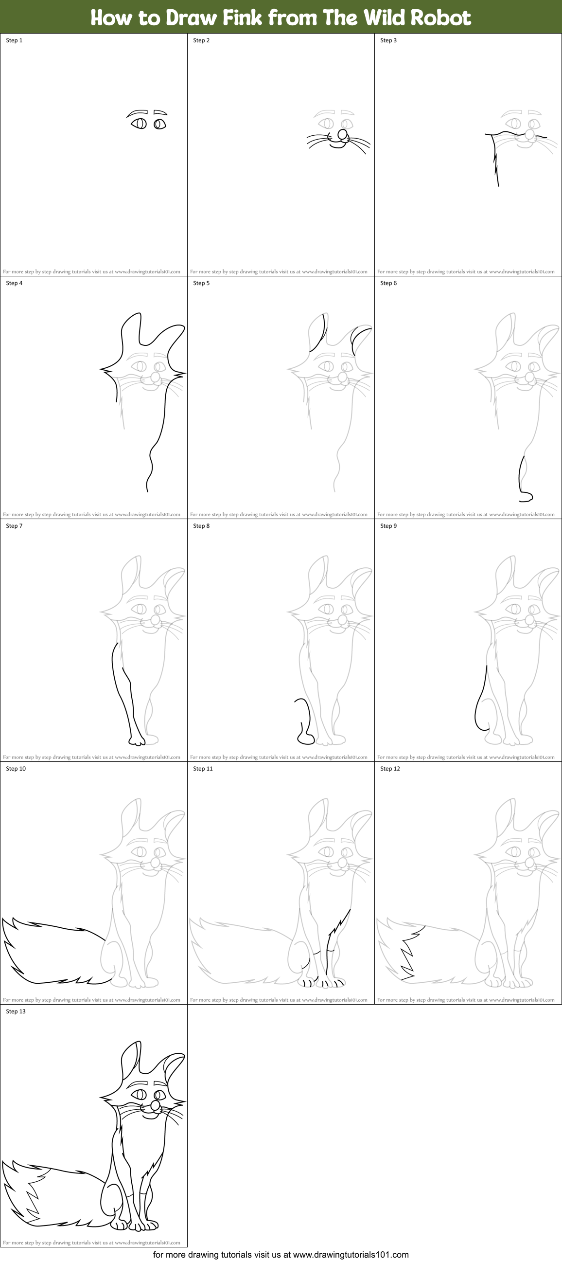 How to Draw Fink from The Wild Robot Printable Step by Step