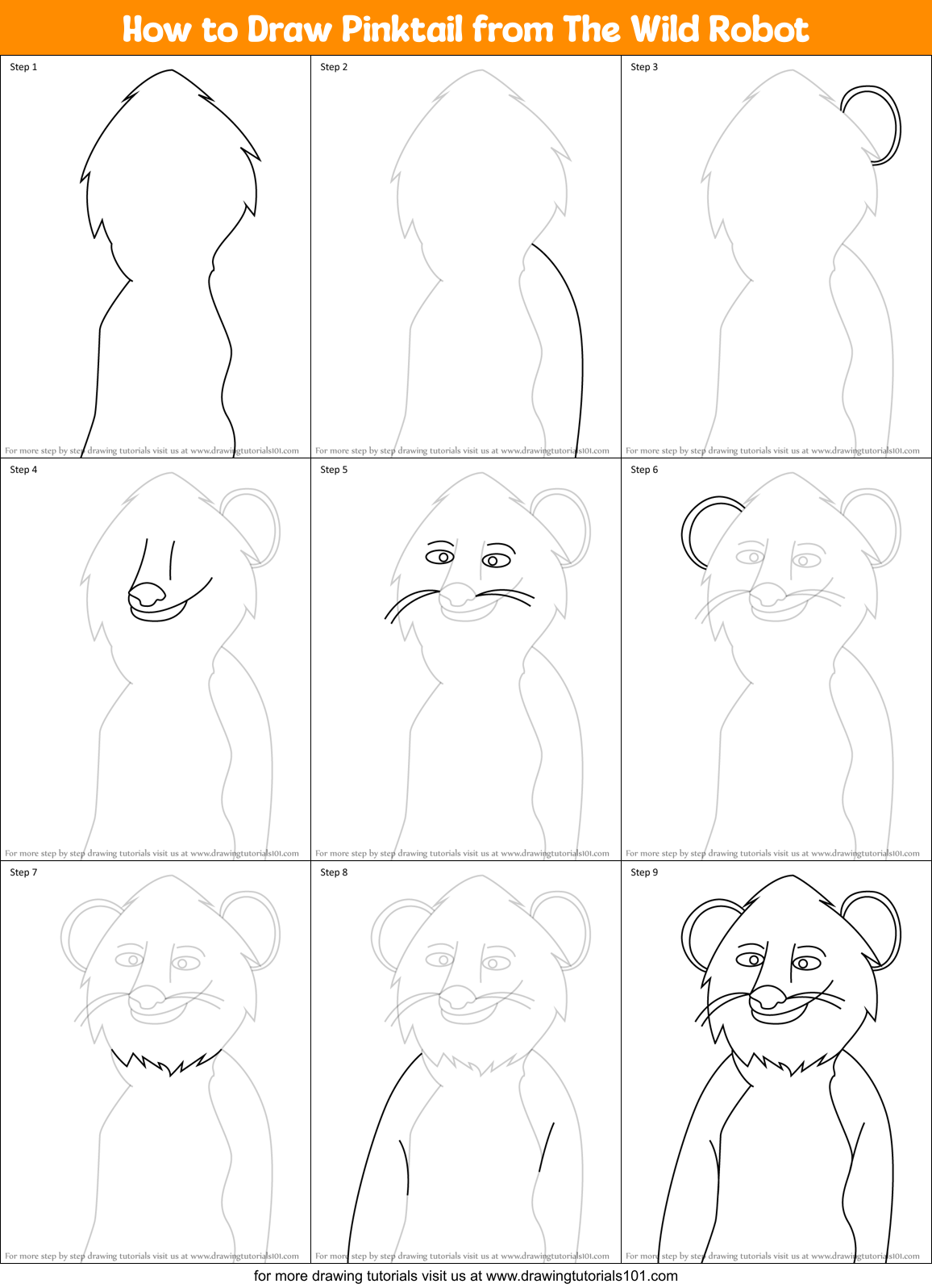 How to Draw Pinktail from The Wild Robot Printable Step by Step