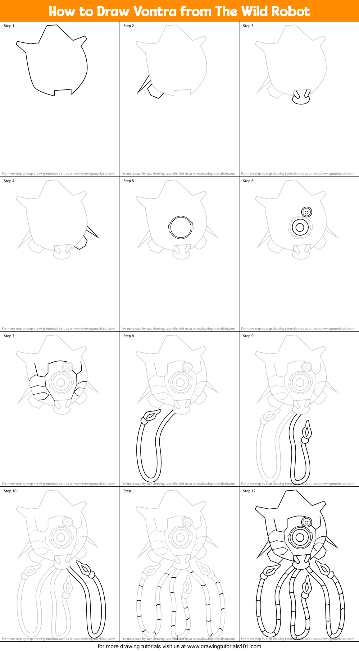 How to Draw Vontra from The Wild Robot Printable Step by Step