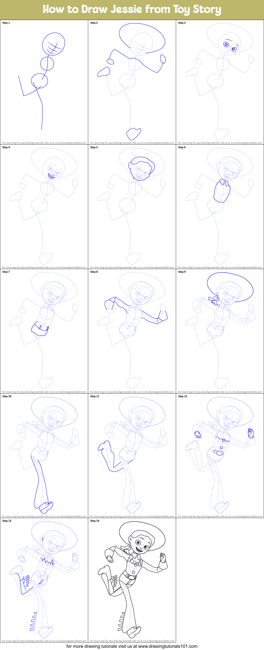 How To Draw Jessie From Toy Story Printable Step By Step Drawing Sheet