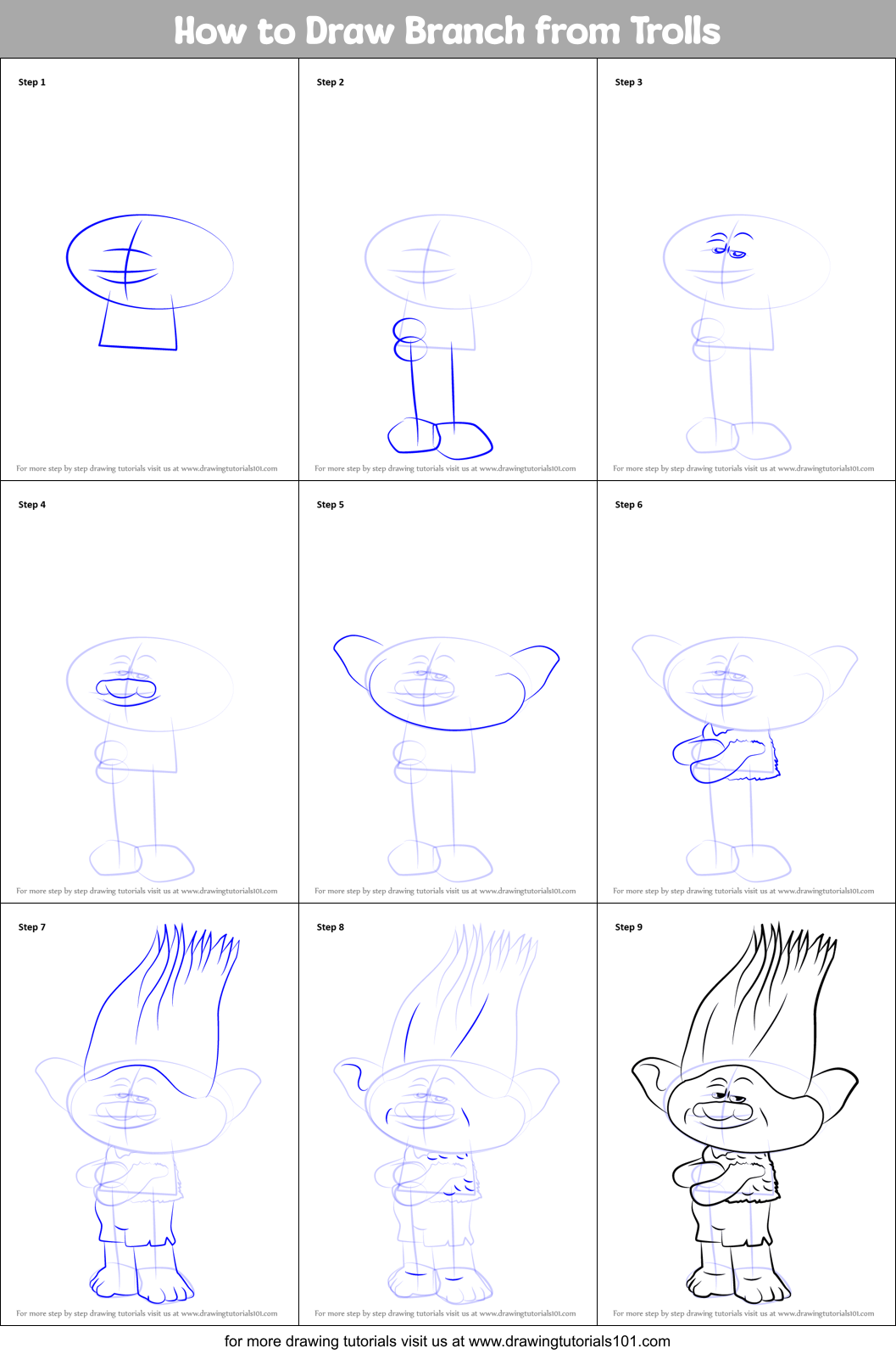 How to Draw Branch from Trolls printable step by step drawing ...