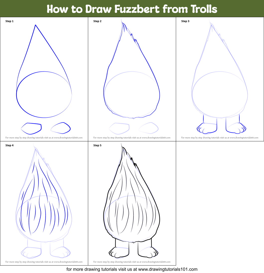 How to Draw Fuzzbert from Trolls Printable Step by Step