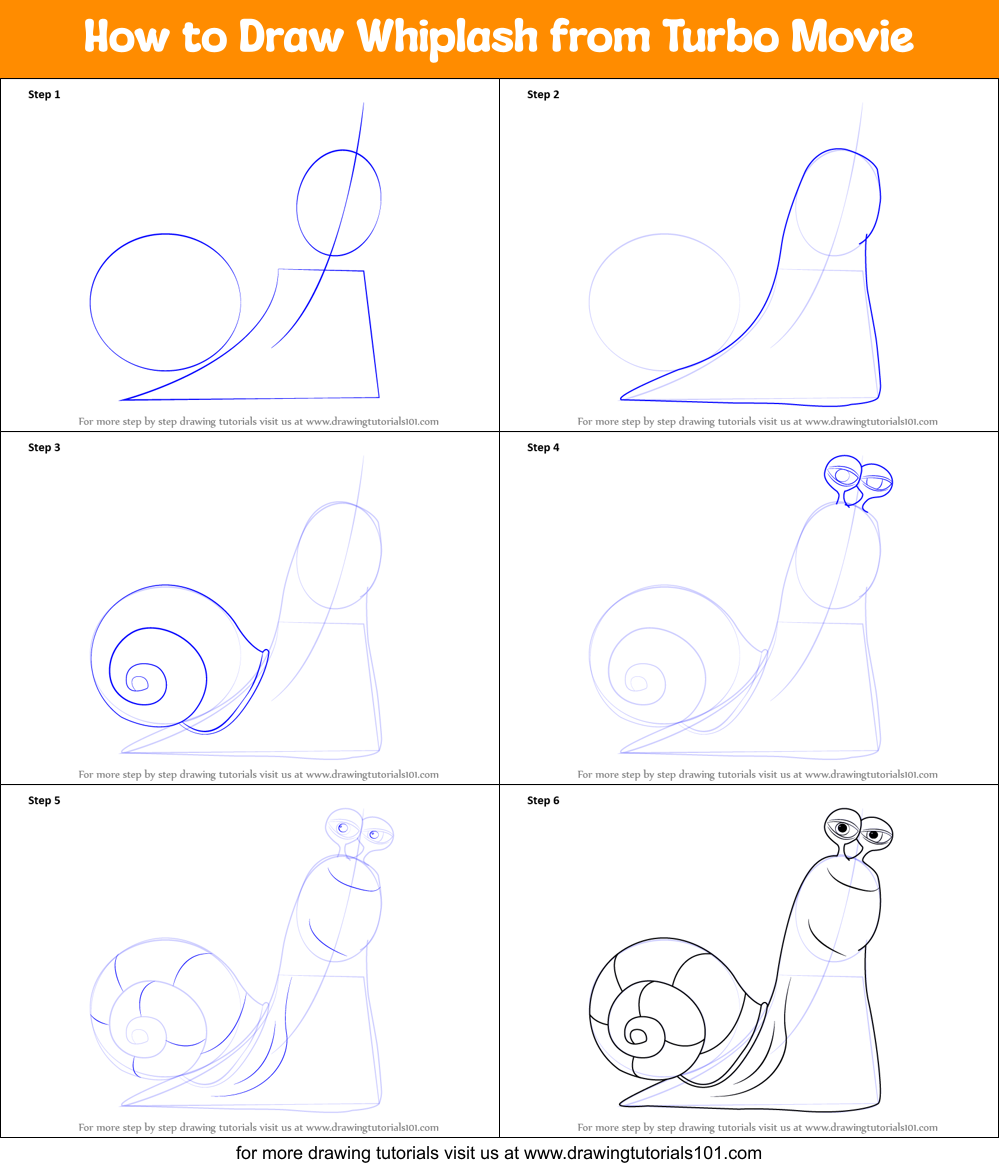 How to Draw Whiplash from Turbo Movie Printable Step by Step