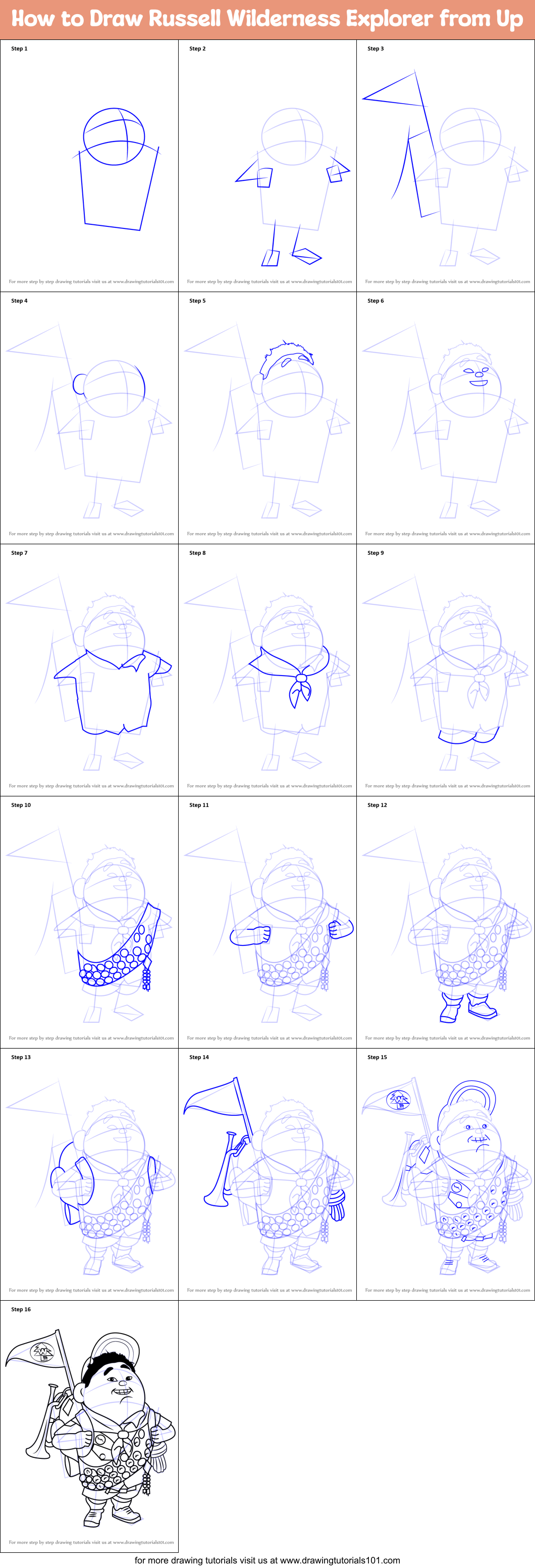 How to Draw Russell Wilderness Explorer from Up (Up) Step by Step ...