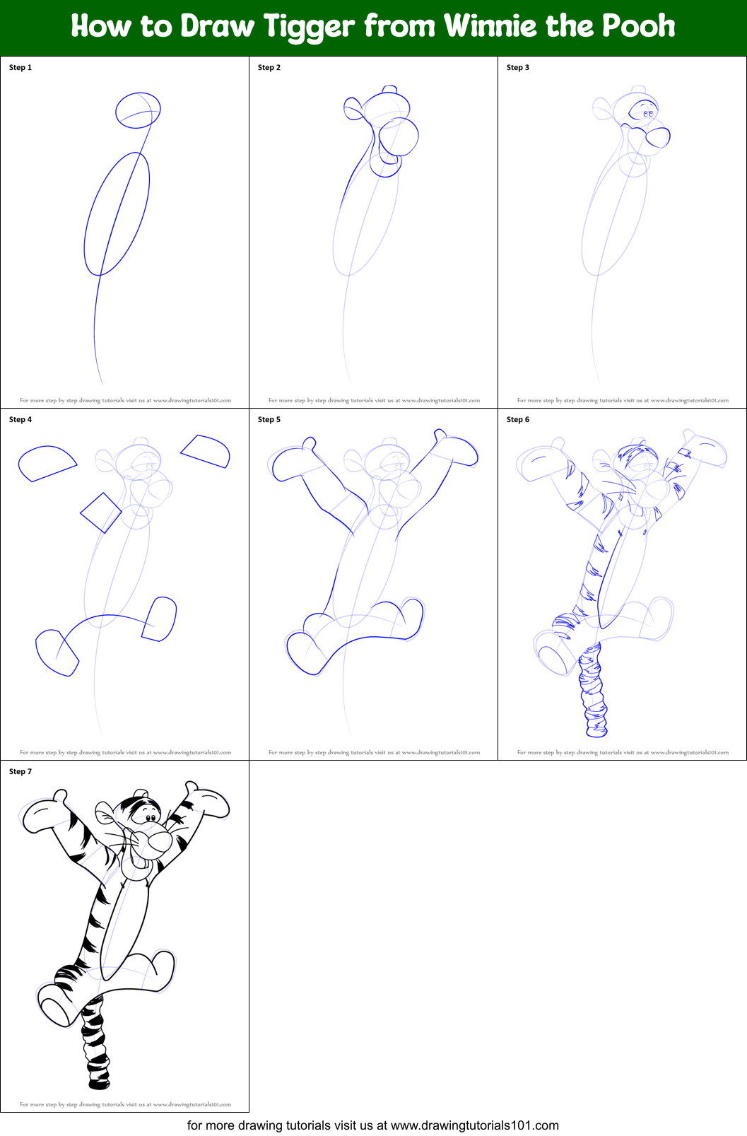 How to Draw Tigger from Winnie the Pooh printable step by step drawing