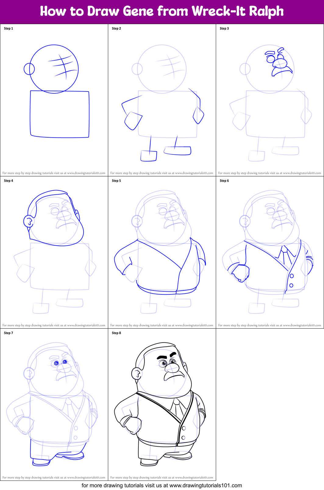 How to Draw Gene from Wreck-It Ralph Printable Step by Step