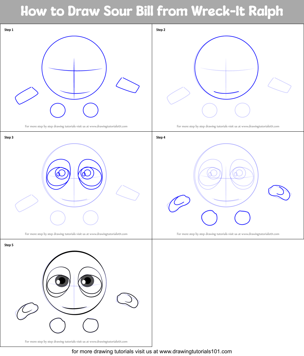 How to Draw Sour Bill from Wreck-It Ralph Printable Step by Step