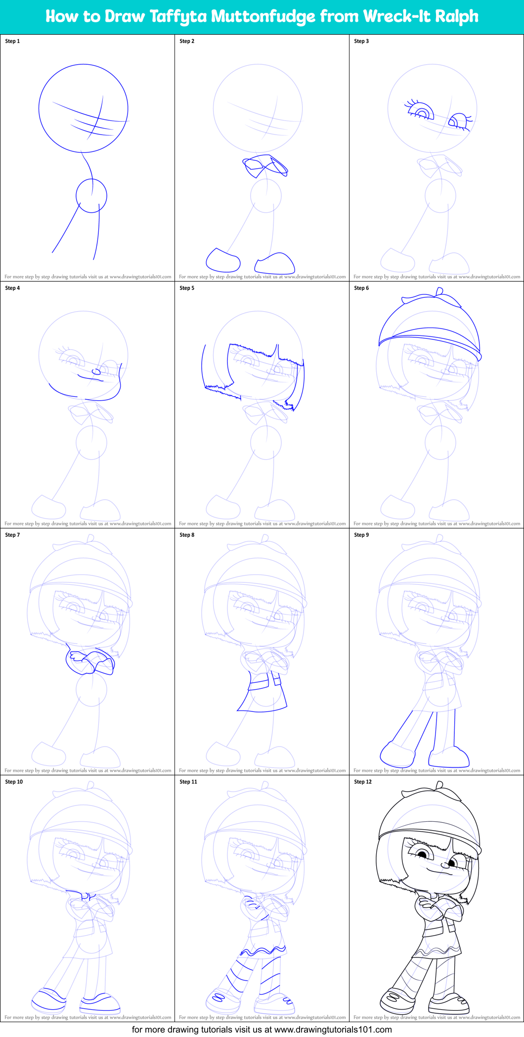 How to Draw Taffyta Muttonfudge from Wreck-It Ralph Printable Step by Step