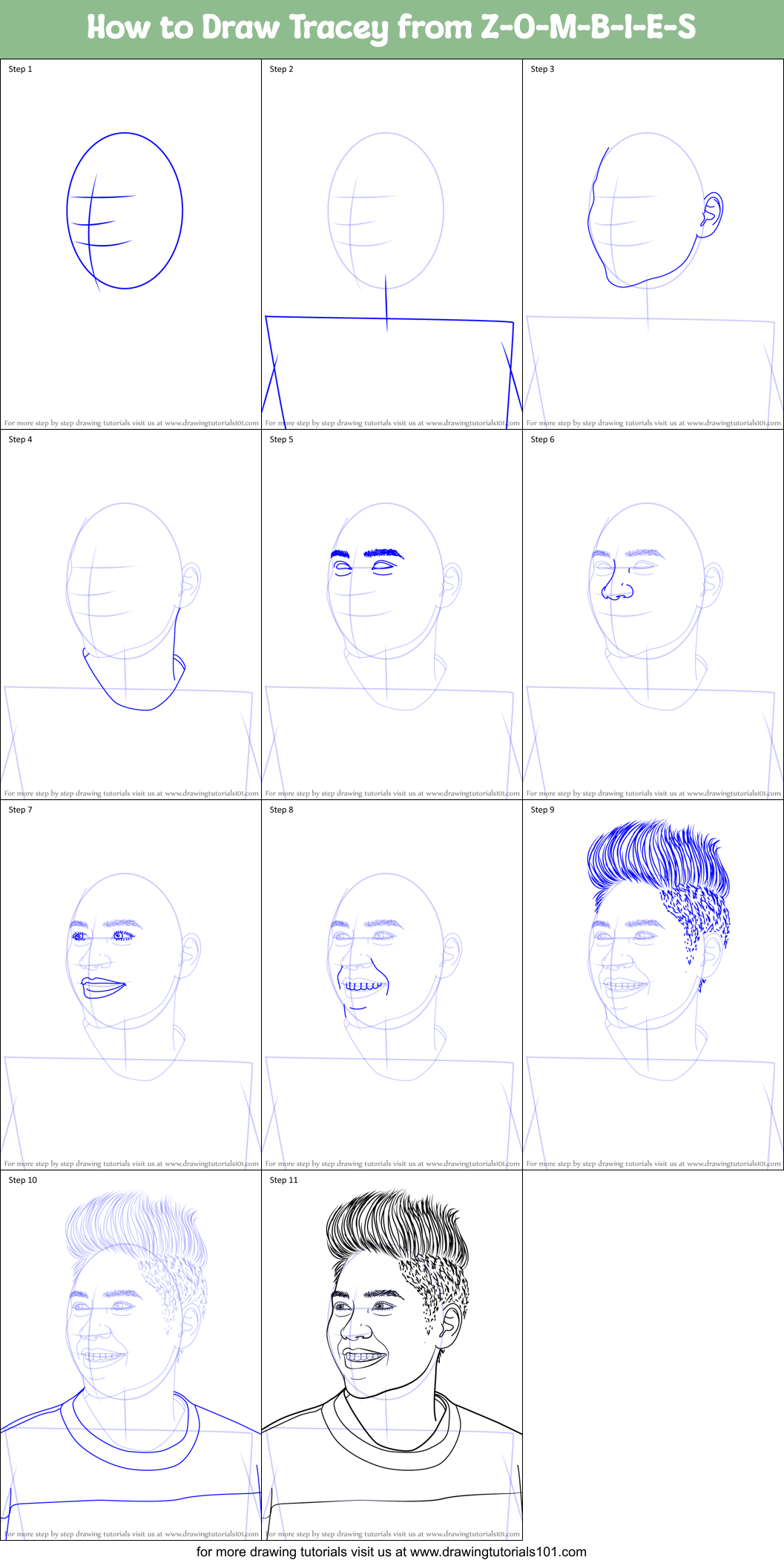 How to Draw Tracey from Z-O-M-B-I-E-S Printable Step by Step