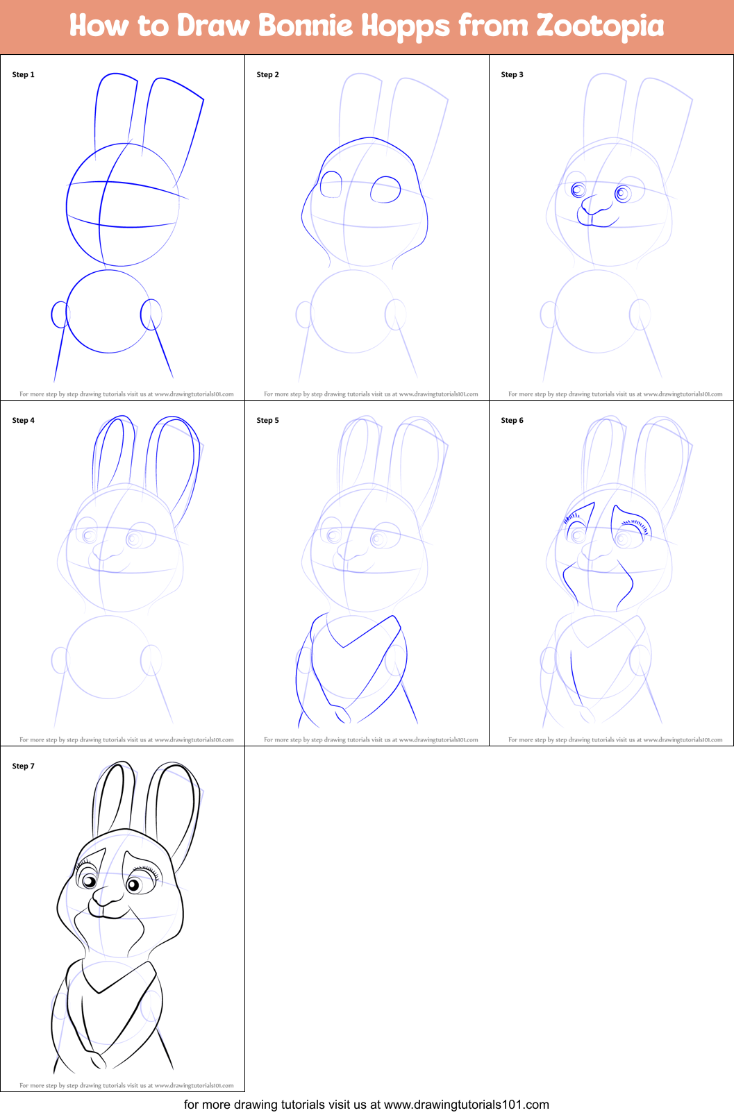 How to Draw Bonnie Hopps from Zootopia Printable Step by Step