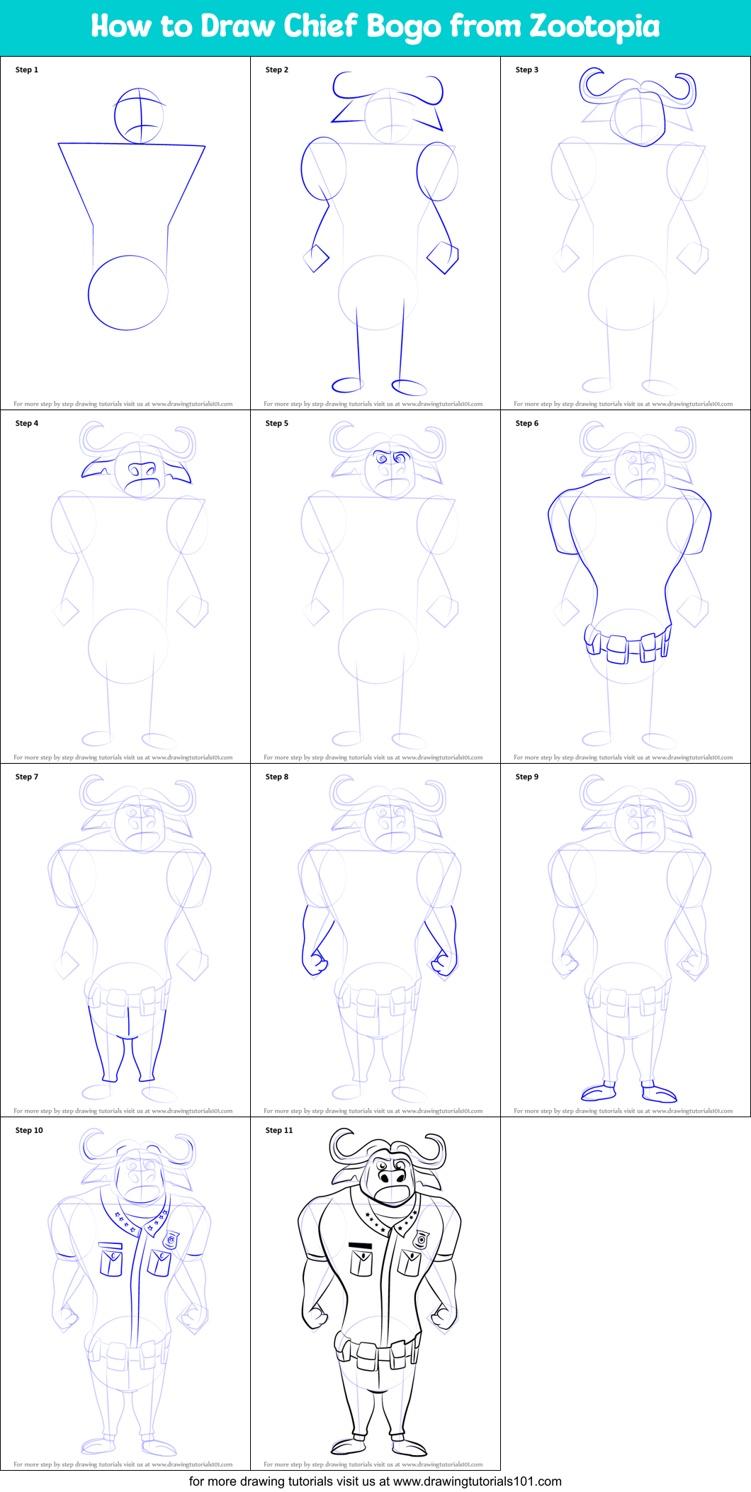 How to Draw Chief Bogo from Zootopia Printable Step by Step