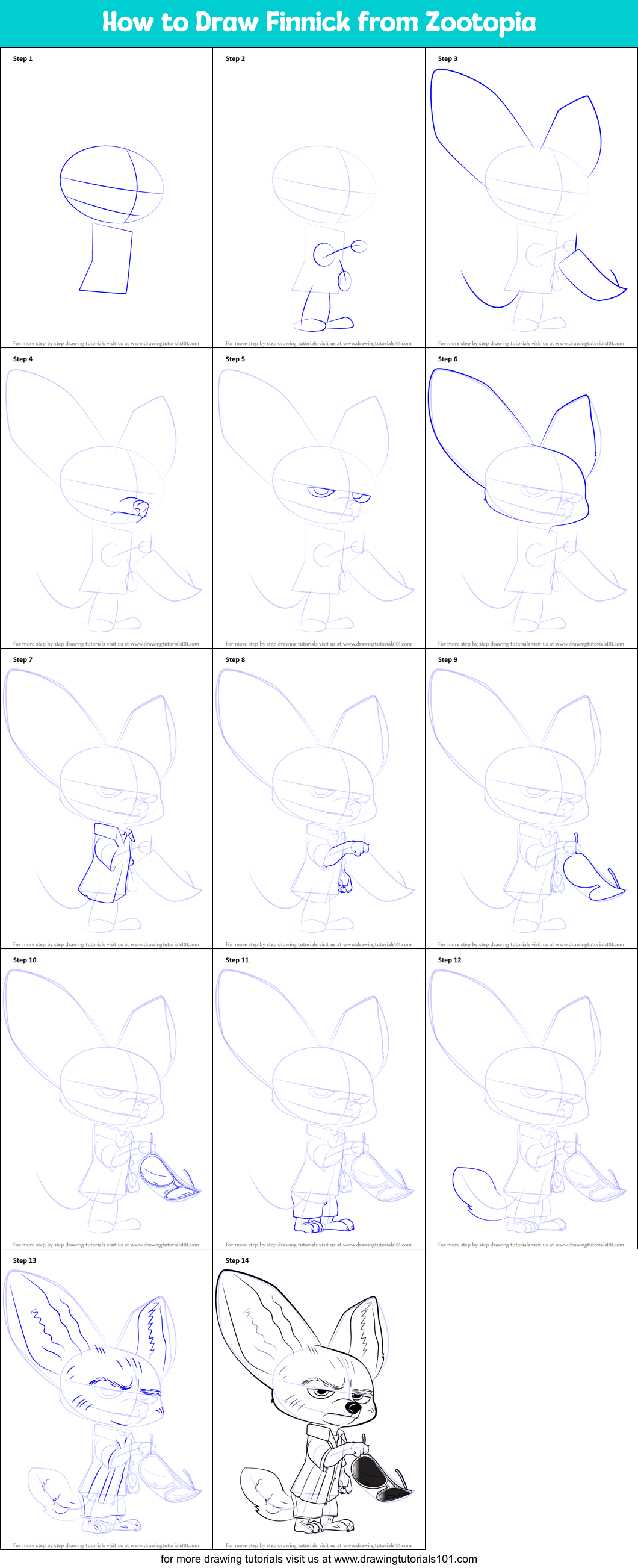 How to Draw Finnick from Zootopia Printable Step by Step