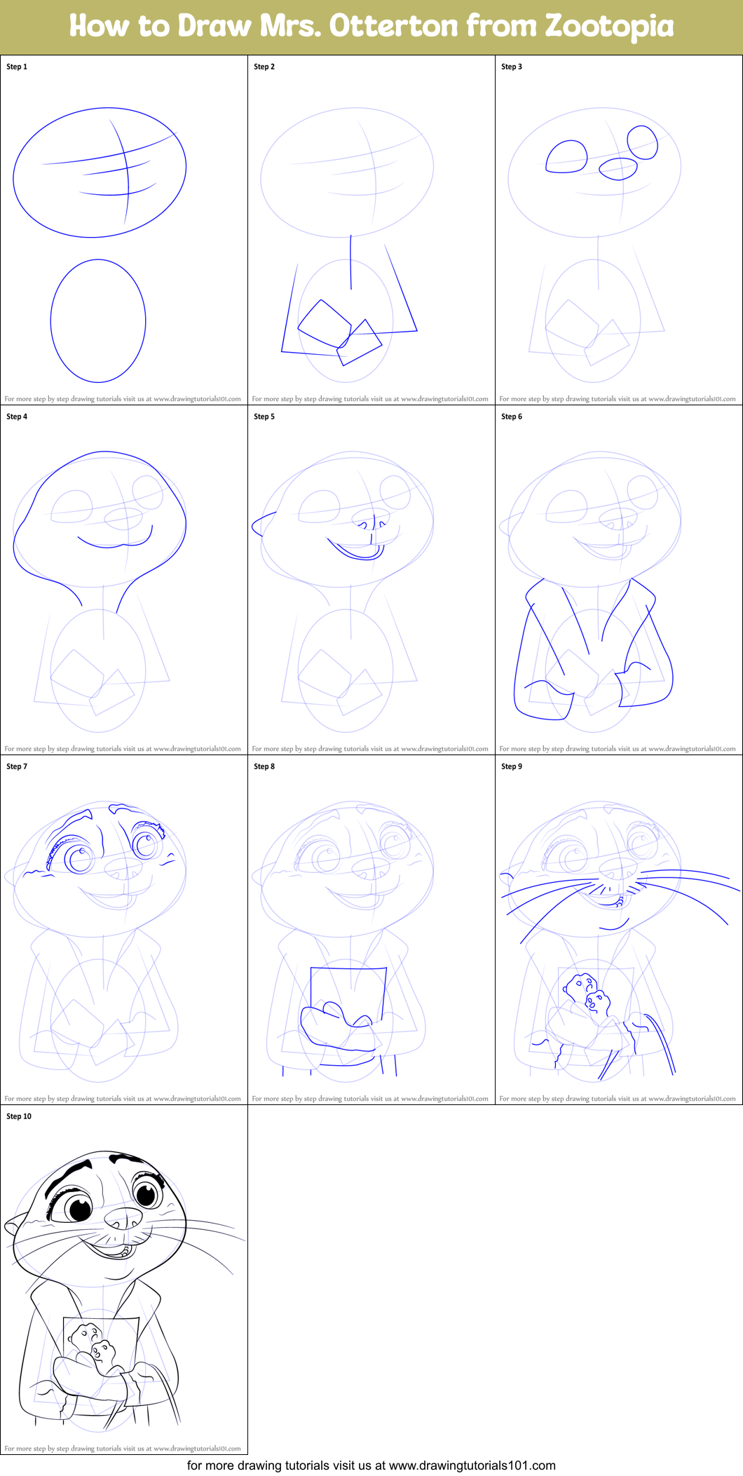 How to Draw Mrs. Otterton from Zootopia Printable Step by Step