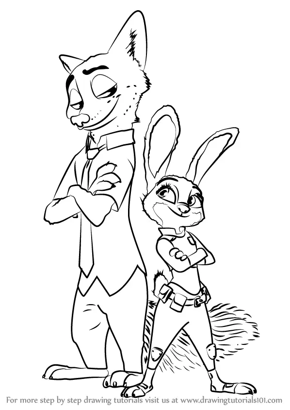 how to draw Nick Wilde and Judy Hopps from Zootopia step 0