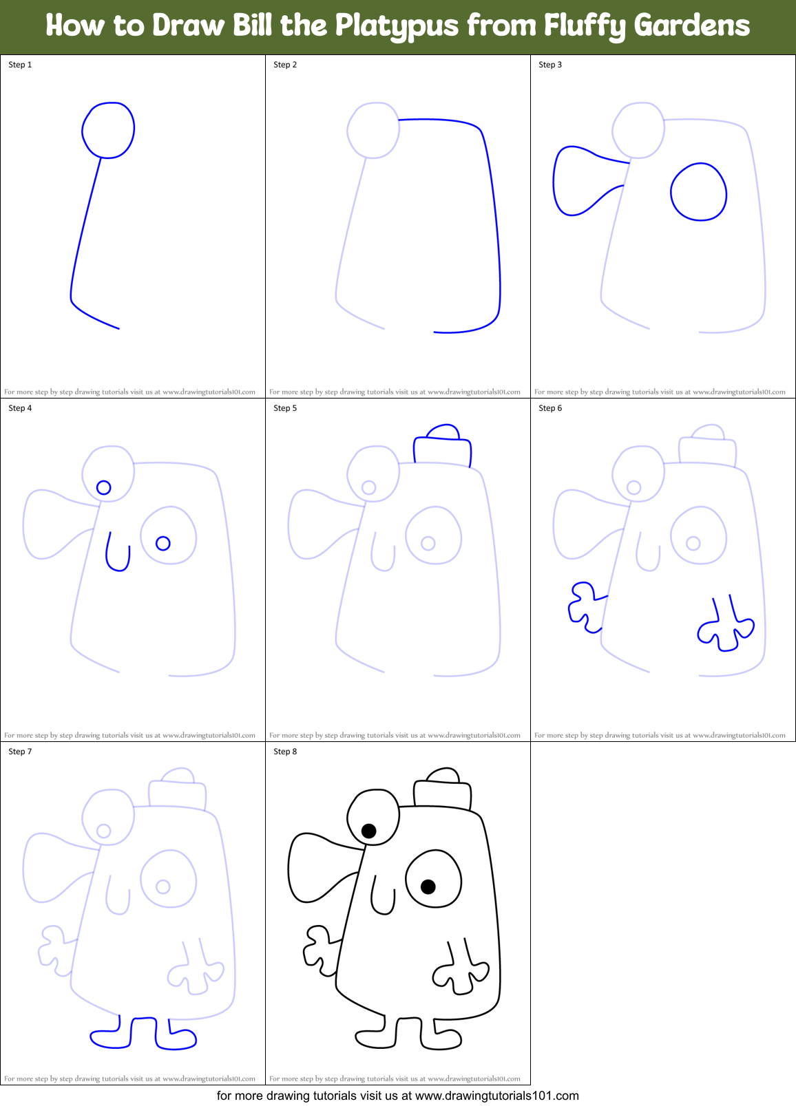 How to Draw Bill the Platypus from Fluffy Gardens Printable Step by Step