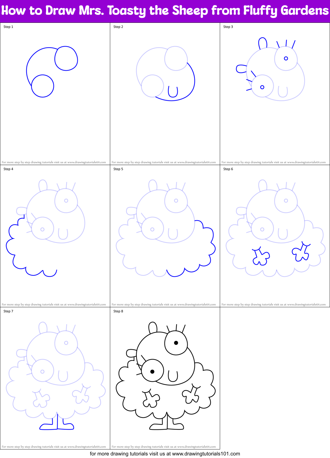 How to Draw Mrs. Toasty the Sheep from Fluffy Gardens Printable Step by Step