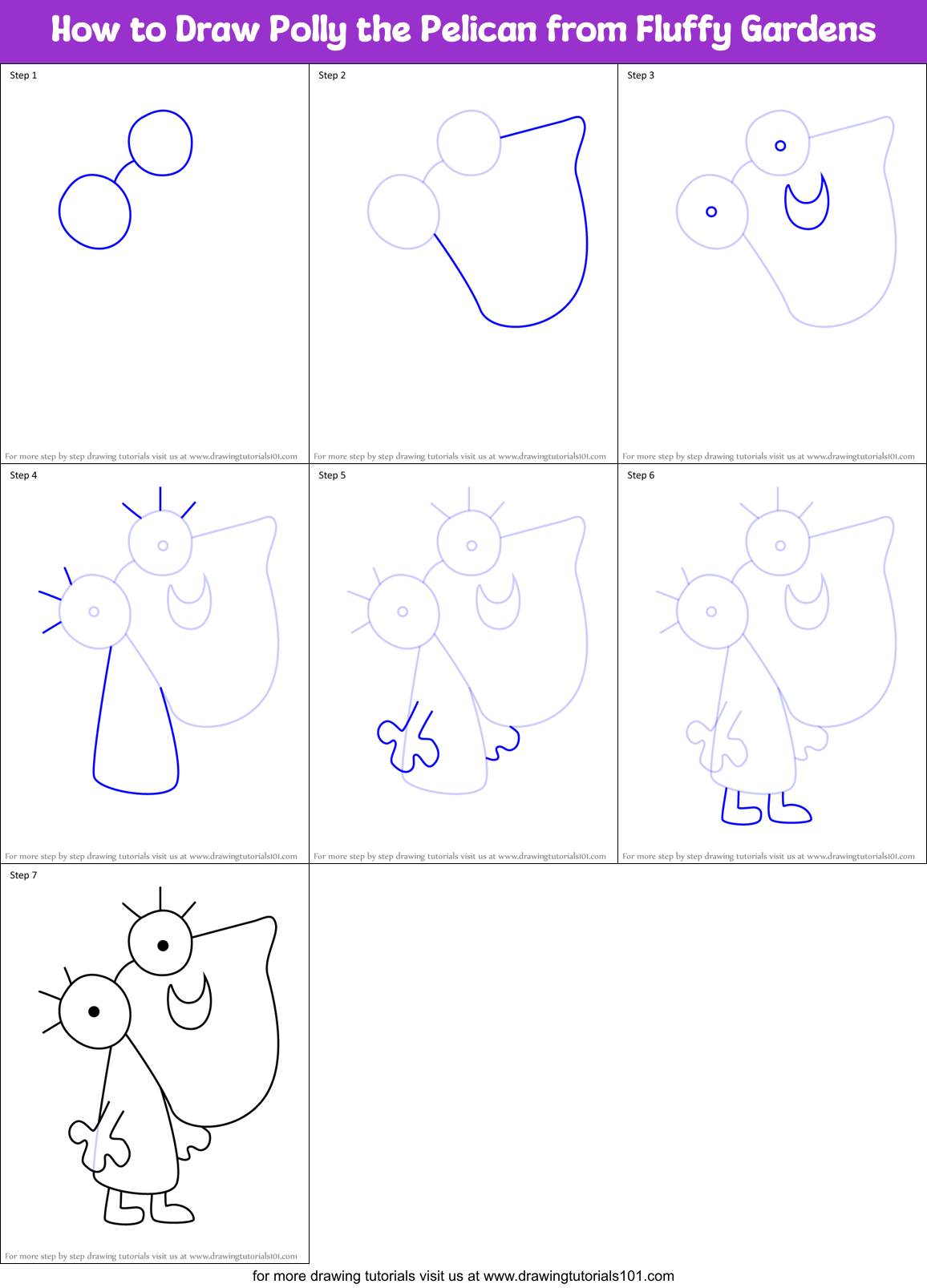 How to Draw Polly the Pelican from Fluffy Gardens Printable Step by Step