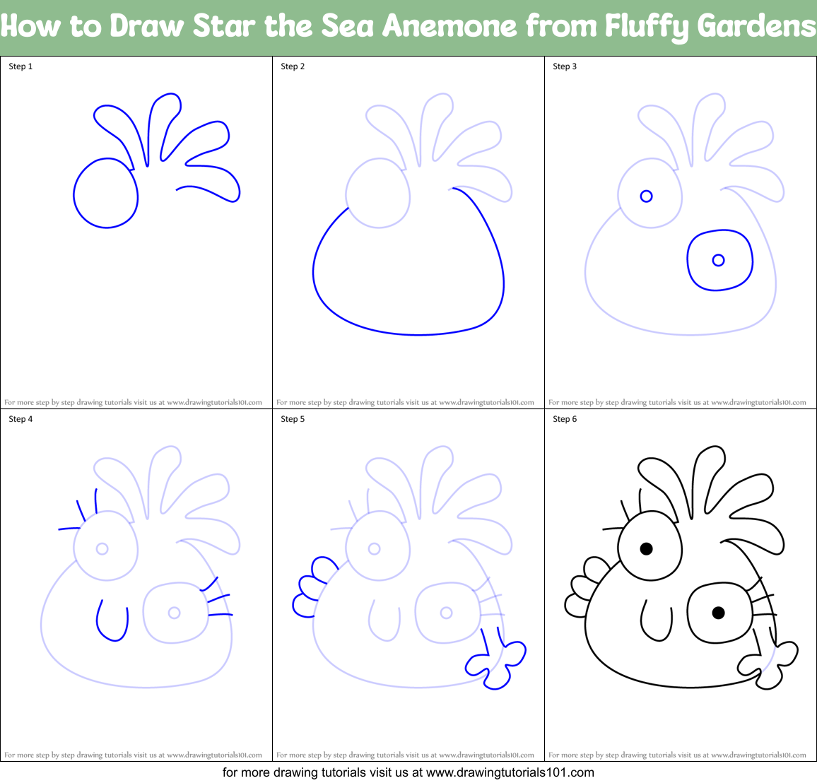 How to Draw Star the Sea Anemone from Fluffy Gardens Printable Step by Step