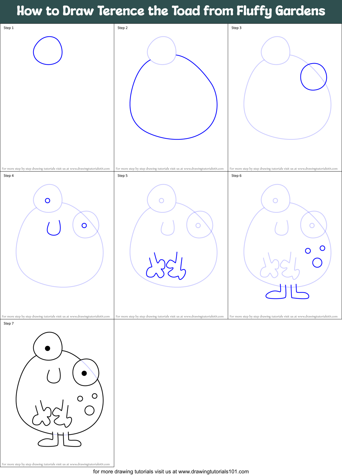 How to Draw Terence the Toad from Fluffy Gardens Printable Step by Step