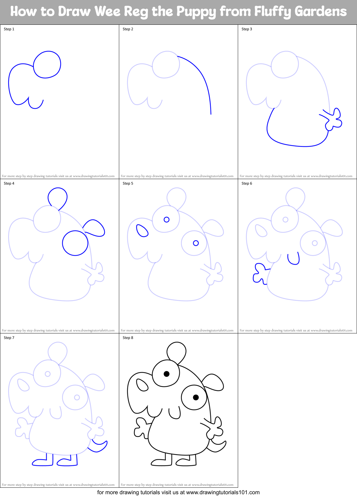 How to Draw Wee Reg the Puppy from Fluffy Gardens Printable Step by Step