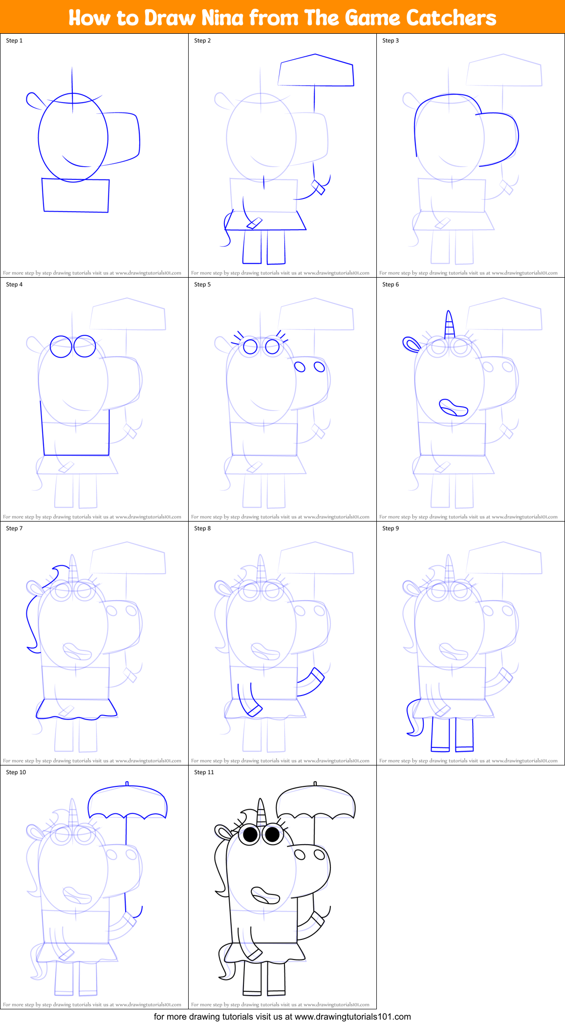 How to Draw Nina from The Game Catchers Printable Step by Step