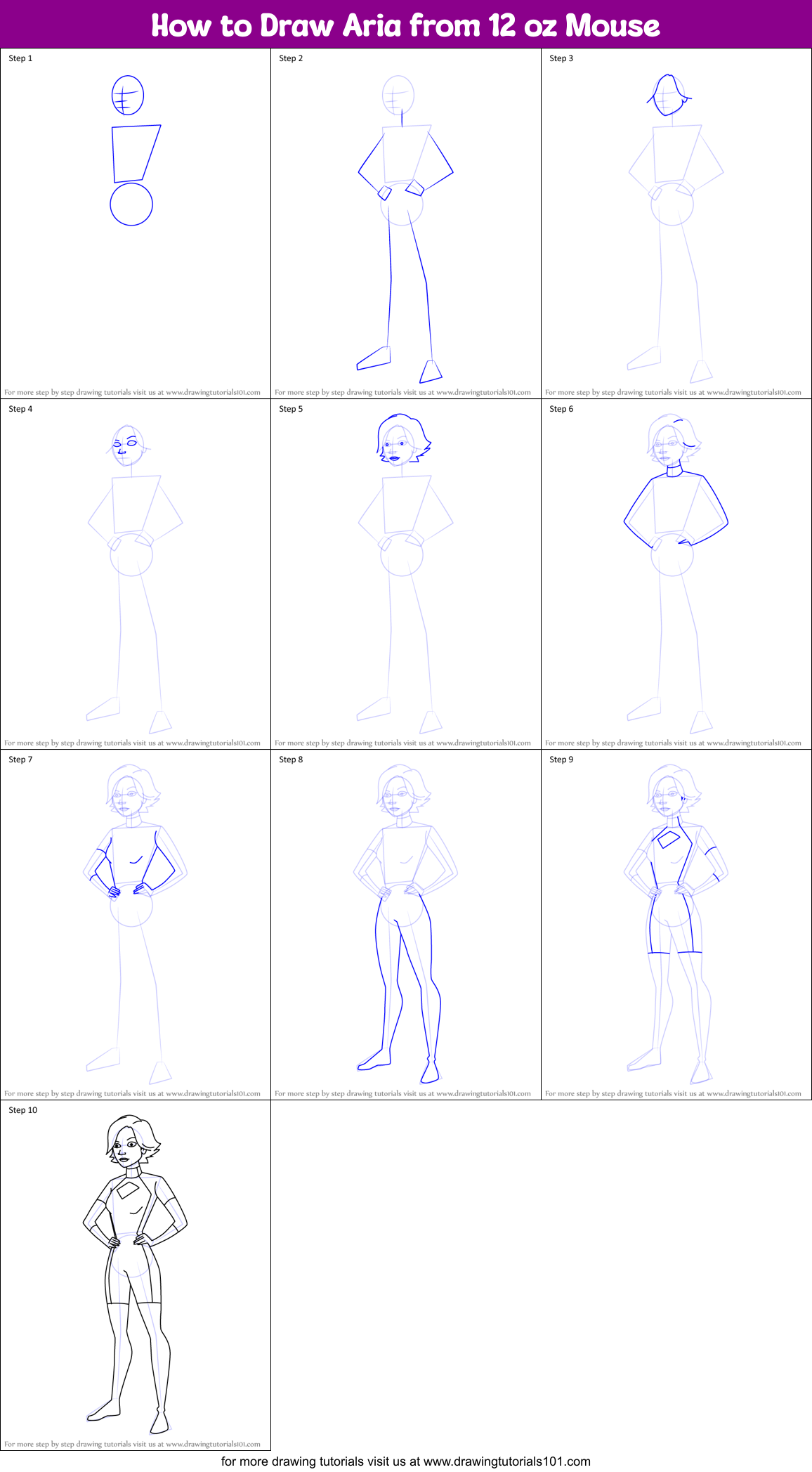 How to Draw Aria from 12 oz Mouse Printable Step by Step