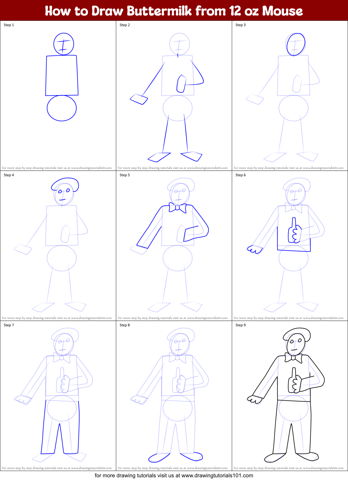 How to Draw Buttermilk from 12 oz Mouse Printable Step by Step