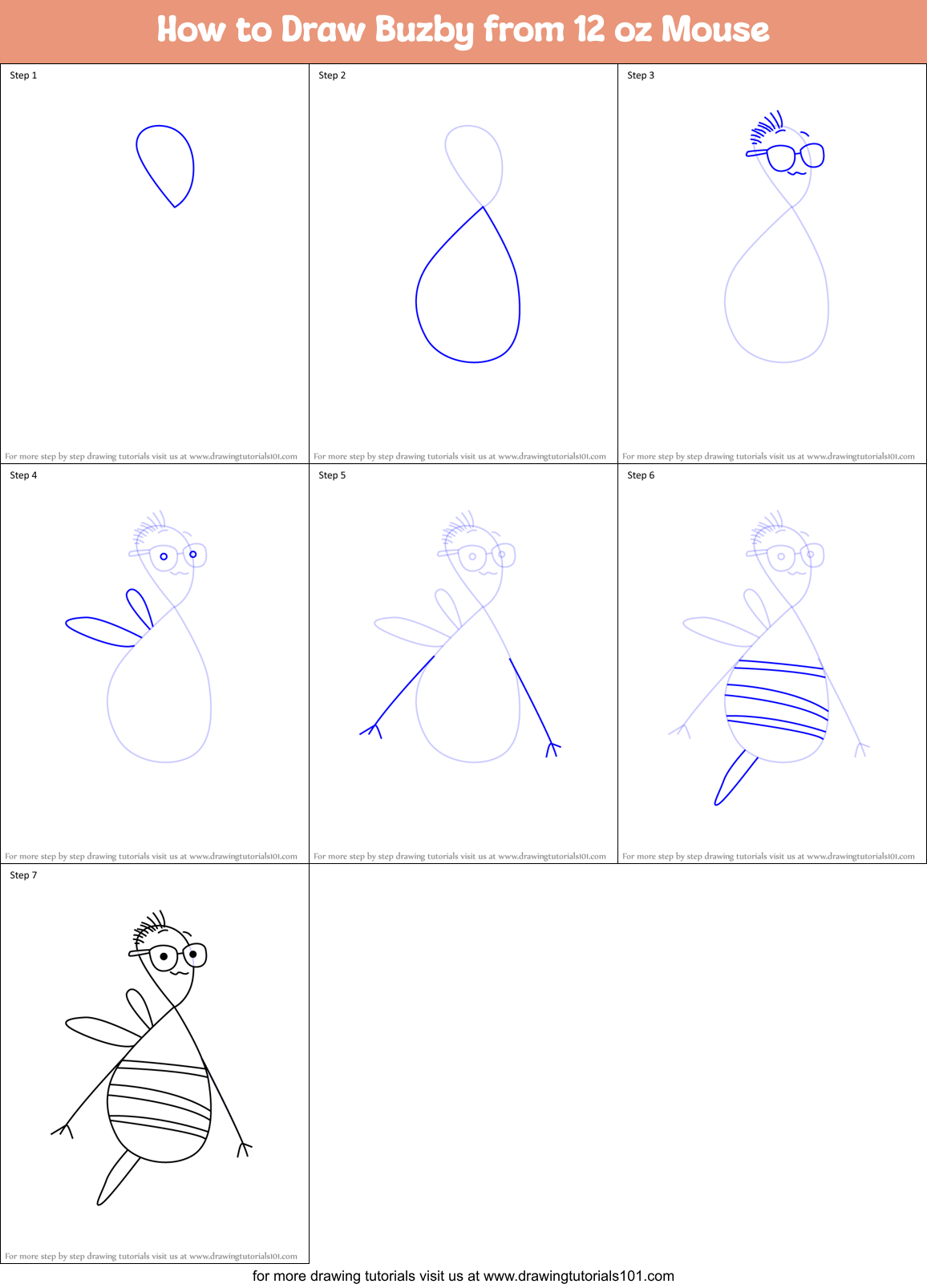 How to Draw Buzby from 12 oz Mouse Printable Step by Step