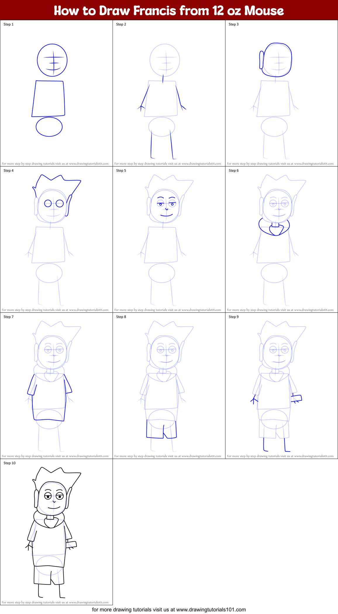 How to Draw Francis from 12 oz Mouse Printable Step by Step