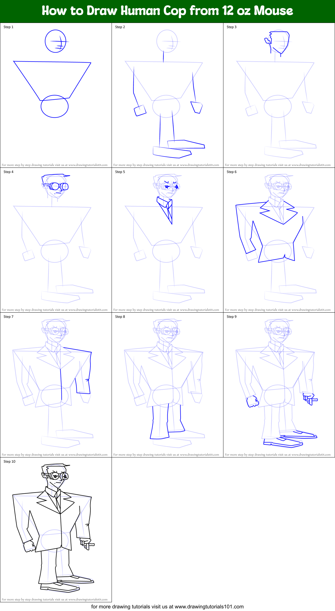 How to Draw Human Cop from 12 oz Mouse Printable Step by Step
