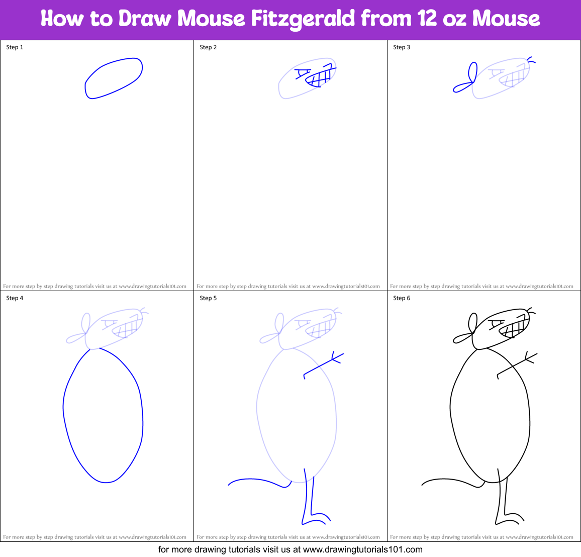 How to Draw Mouse Fitzgerald from 12 oz Mouse Printable Step by Step