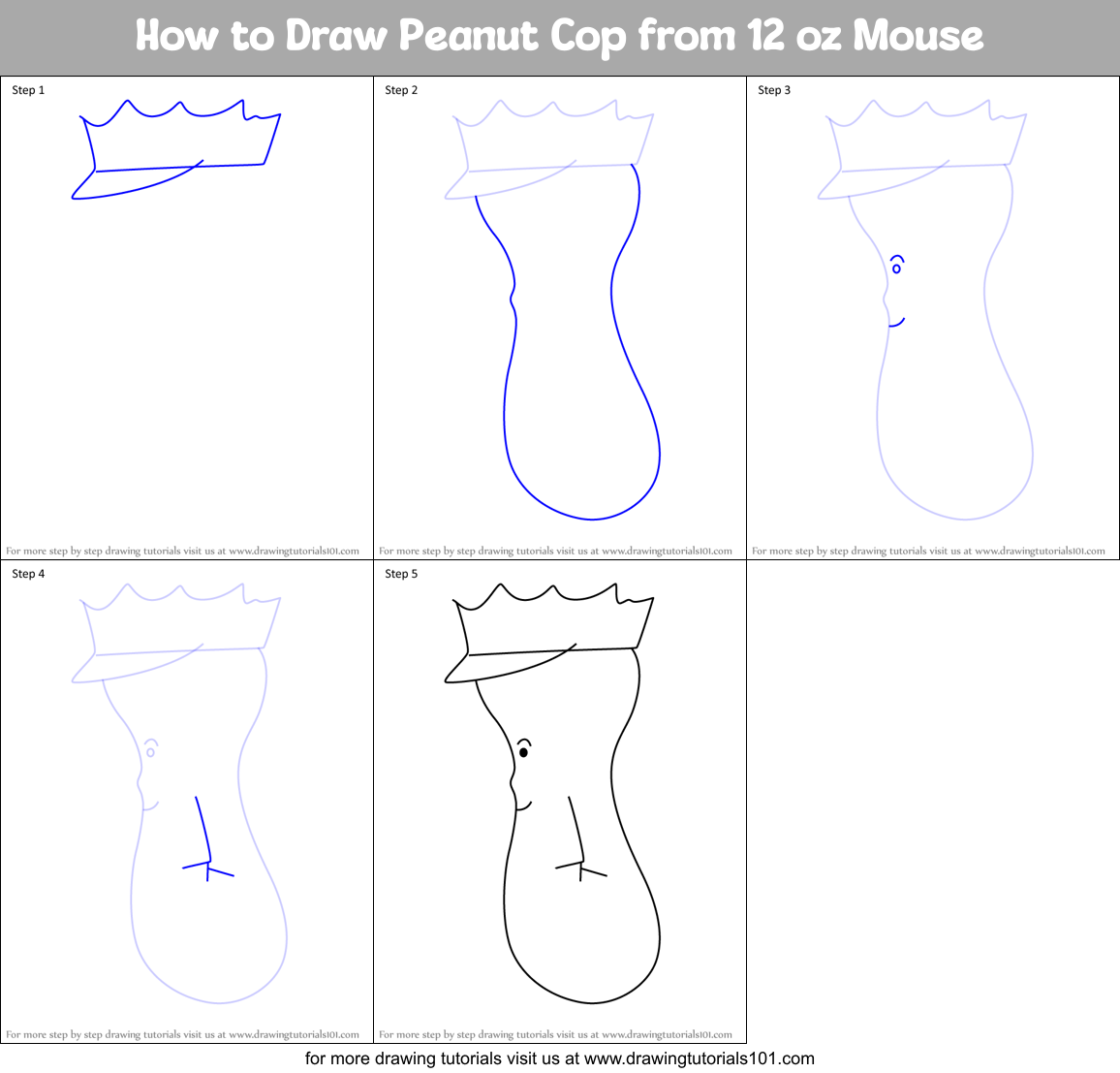 How to Draw Peanut Cop from 12 oz Mouse Printable Step by Step