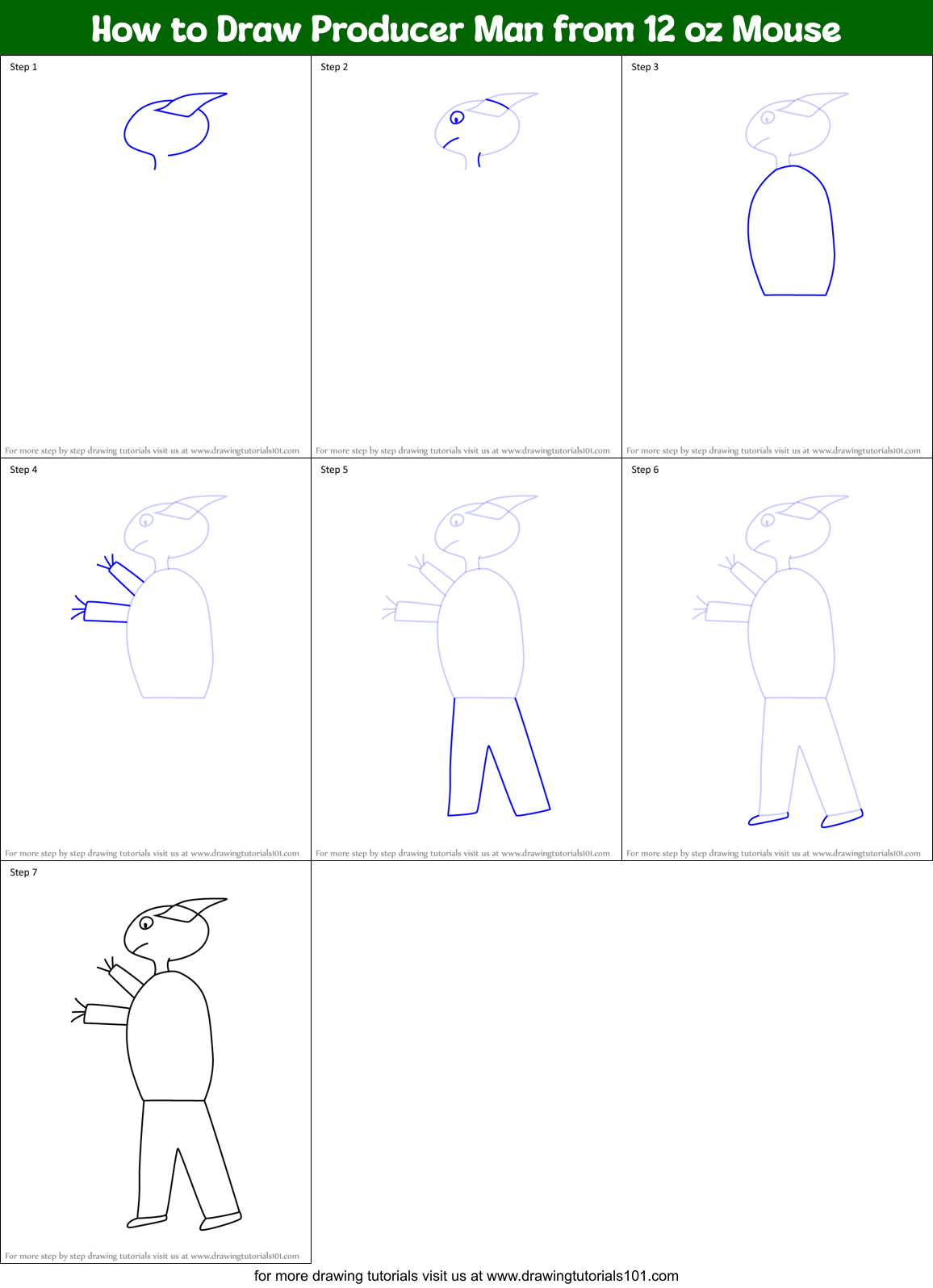 How to Draw Producer Man from 12 oz Mouse Printable Step by Step